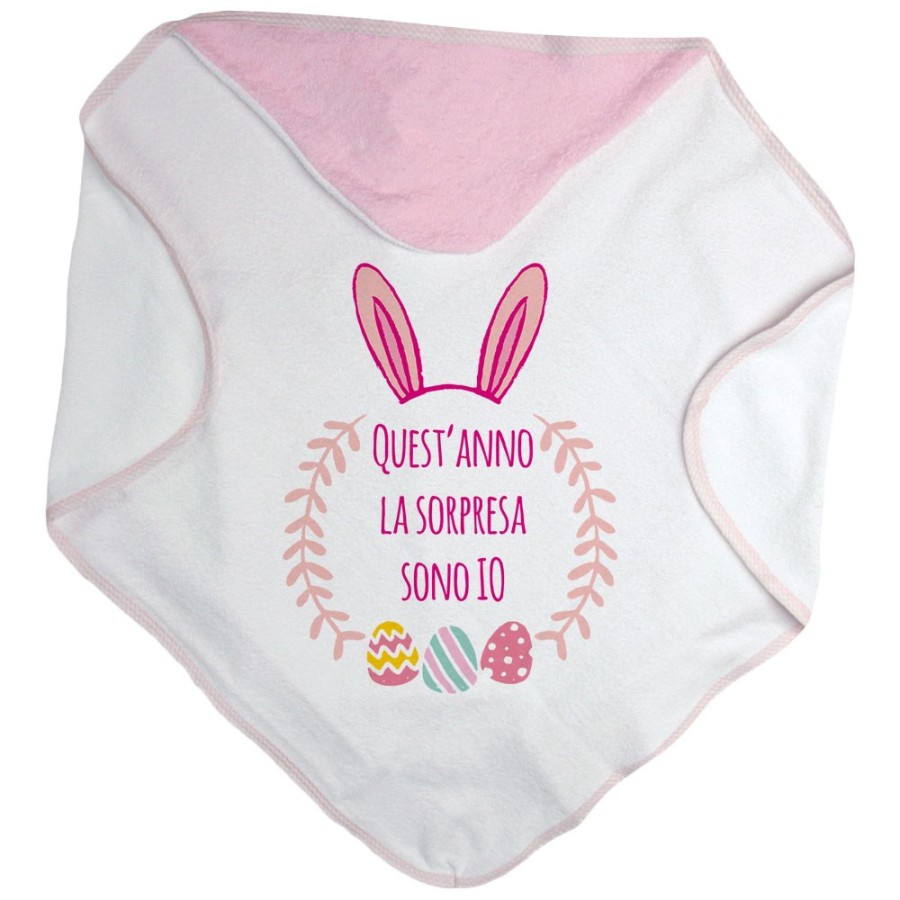 Accappatoio neonato personalizzabile con nome quest'anno la sorpresa sono io Pasqua