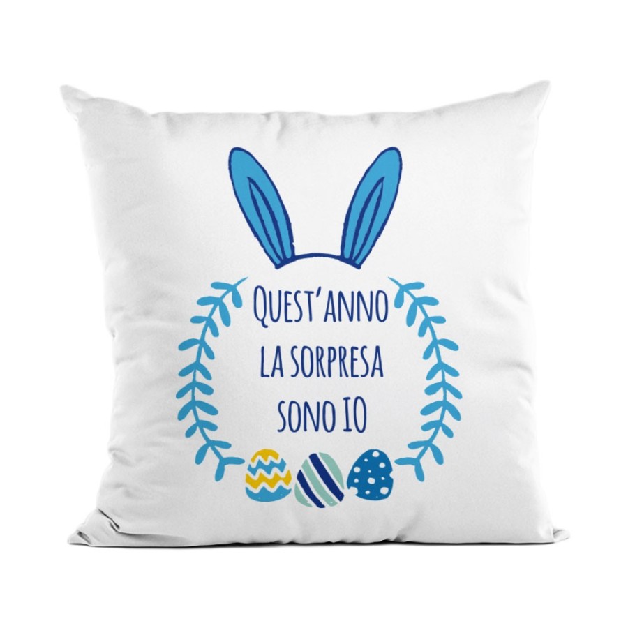 Cuscino personalizzabile con nome quest'anno la sorpresa sono io Pasqua