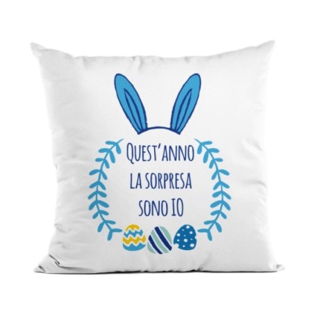 Cuscino personalizzabile con nome quest'anno la sorpresa sono io Pasqua