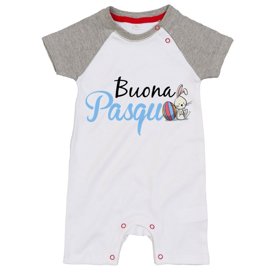 Pagliaccetto neonato buona pasqua coniglietto seduto Pasqua