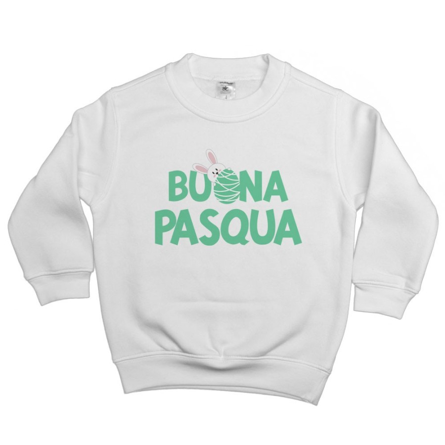 Felpa bambino buon pasqua con coniglietto che sbuca dall'ovetto Pasqua