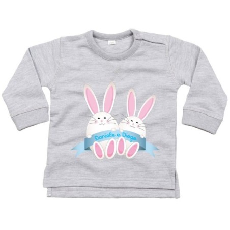 Felpa neonato personalizzabile con nomi coniglietti gemelli