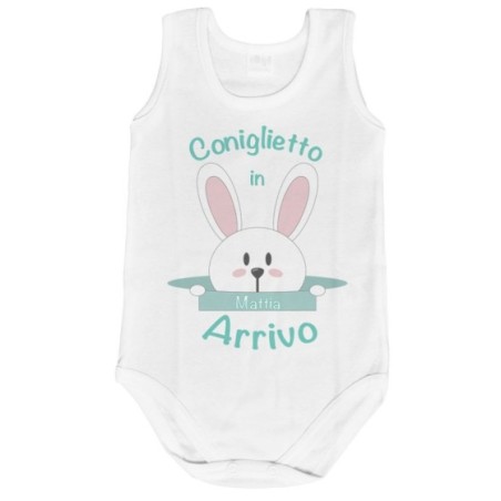 Body neonato personalizzabile con nome coniglietto in arrivo