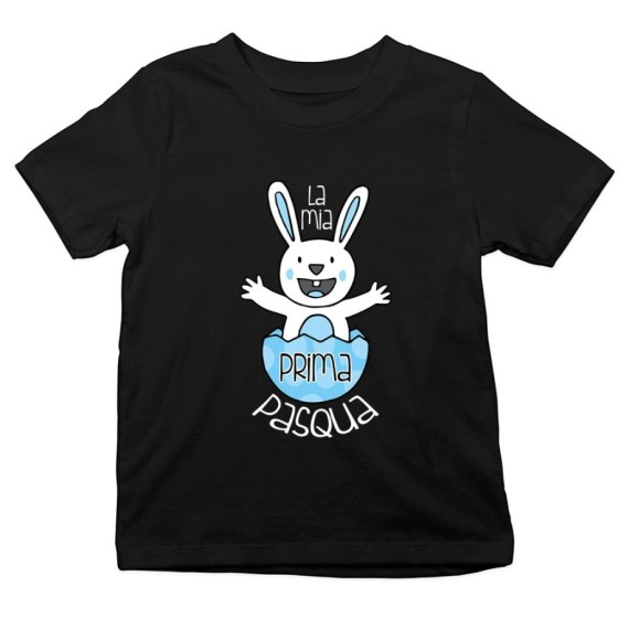 T-shirt bambino personalizzabile con nome prima pasqua coniglietto che esce dall'uovo Pasqua