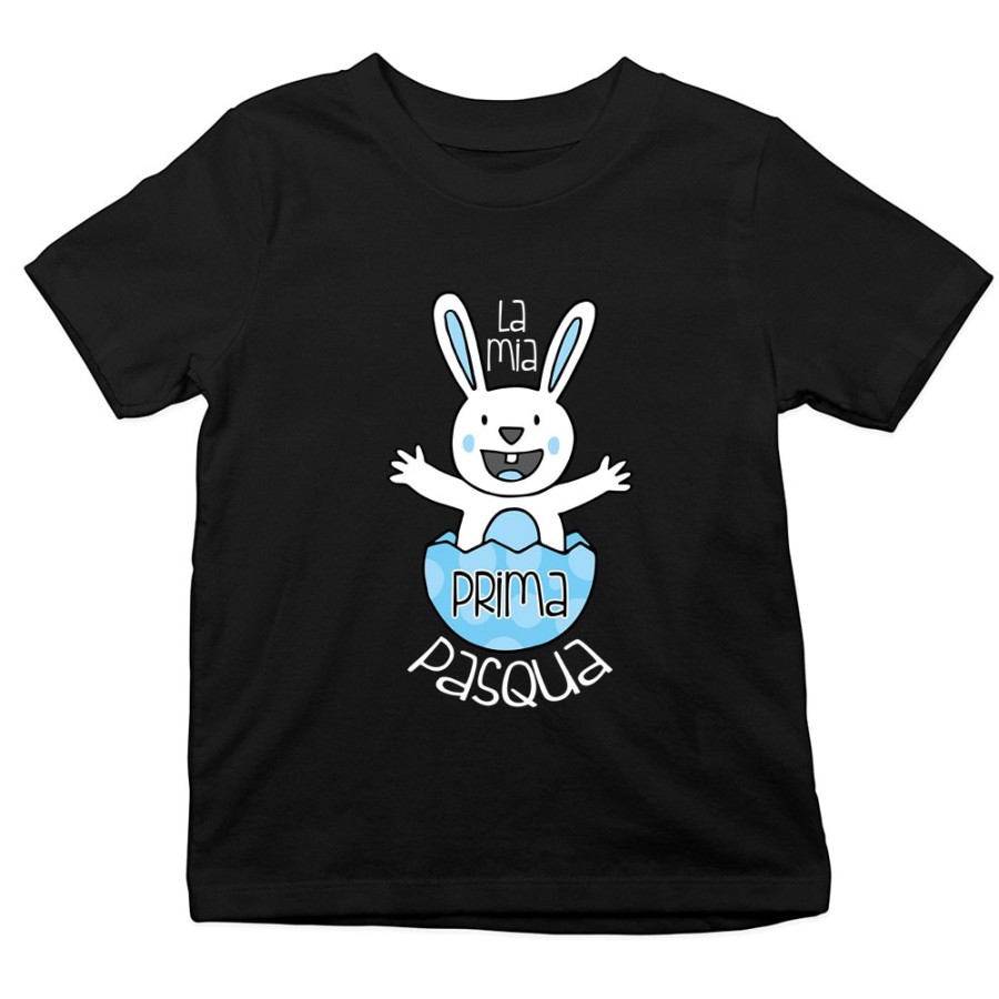 T-shirt bambino personalizzabile con nome prima pasqua coniglietto che esce dall'uovo Pasqua