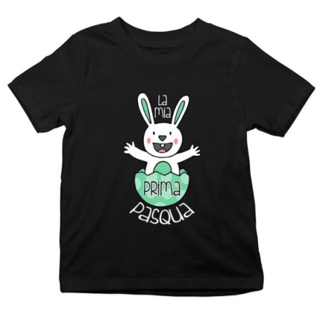 T-shirt bambino personalizzabile con nome prima pasqua coniglietto che esce dall'uovo Pasqua