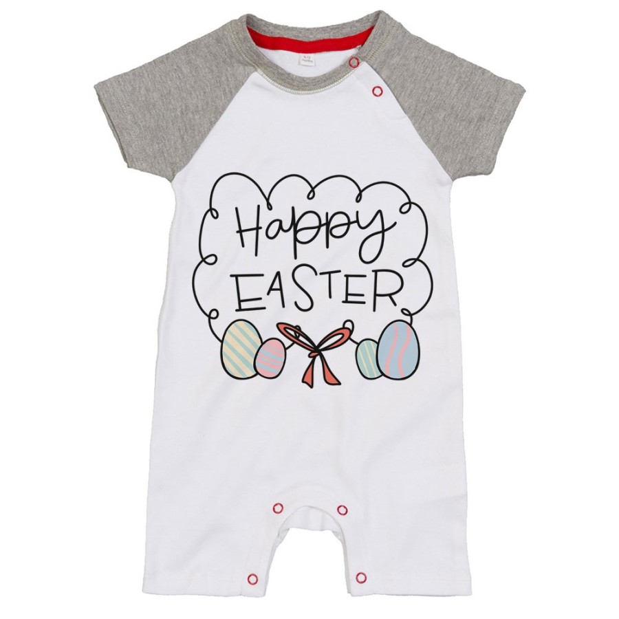 Pagliaccetto neonato happy easter uova e fiocchi Pasqua