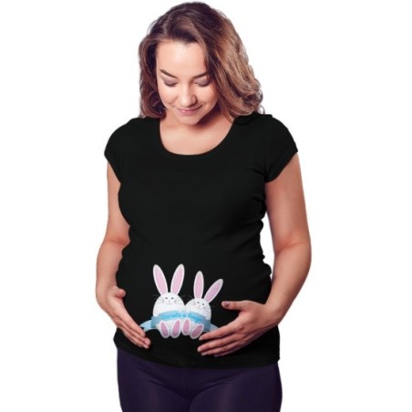 Maglia premaman personalizzata con nomi coniglietti gemelli