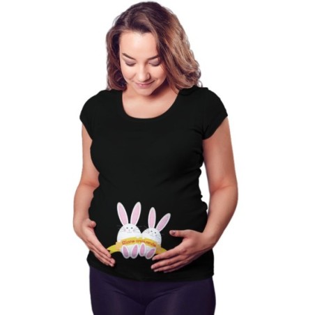 Maglia premaman personalizzata con nomi coniglietti gemelli Pasqua
