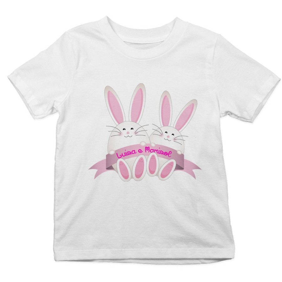T-shirt bambino personalizzabile con nomi coniglietti gemelli Pasqua