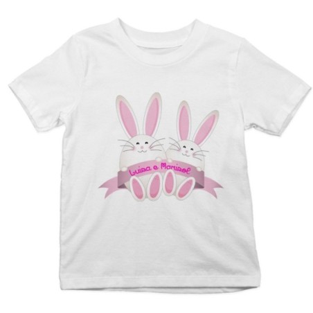 T-shirt bambino personalizzabile con nomi coniglietti gemelli Pasqua