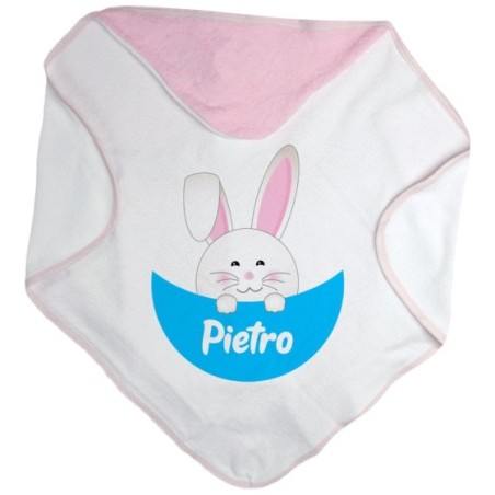 Accappatoio neonato personalizzato con nome coniglietto che esce dalla tasca Pasqua