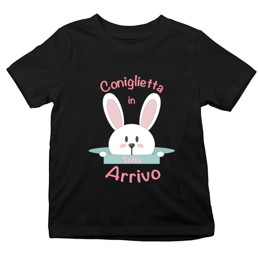 T-shirt bambino personalizzabile con nome coniglietto in arrivo Pasqua