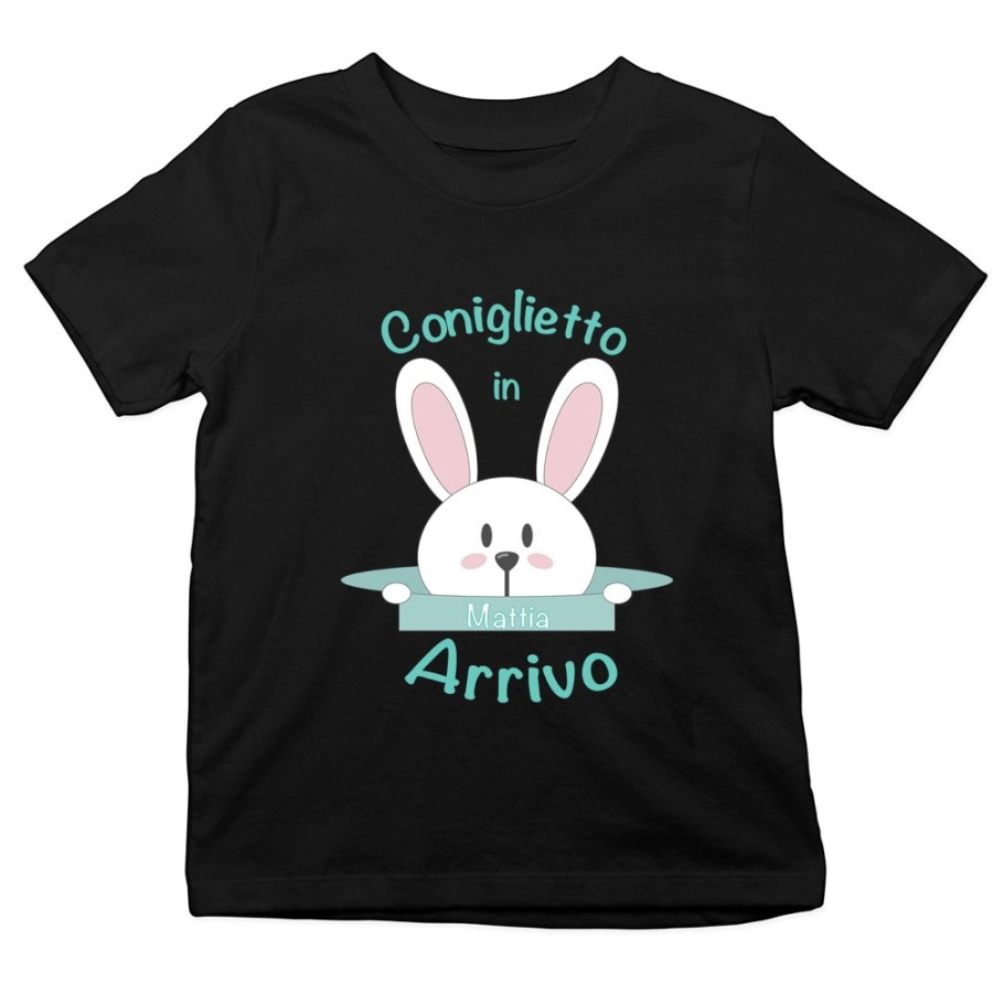 T-shirt bambino personalizzabile con nome coniglietto in arrivo Pasqua