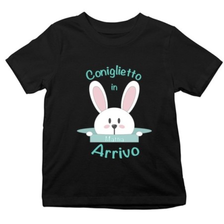 T-shirt bambino personalizzabile con nome coniglietto in arrivo Pasqua