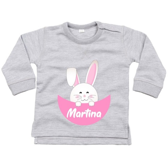 Felpa neonato personalizzata con nome coniglietto che esce dalla tasca Pasqua