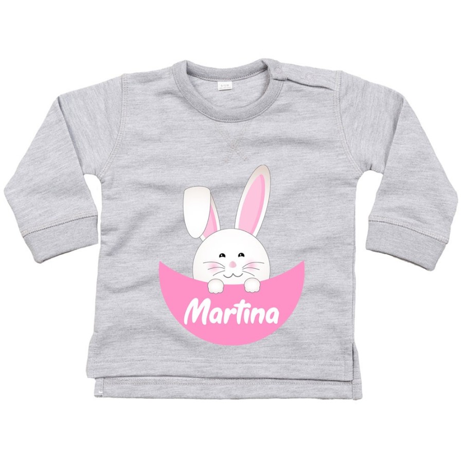 Felpa neonato personalizzata con nome coniglietto che esce dalla tasca Pasqua