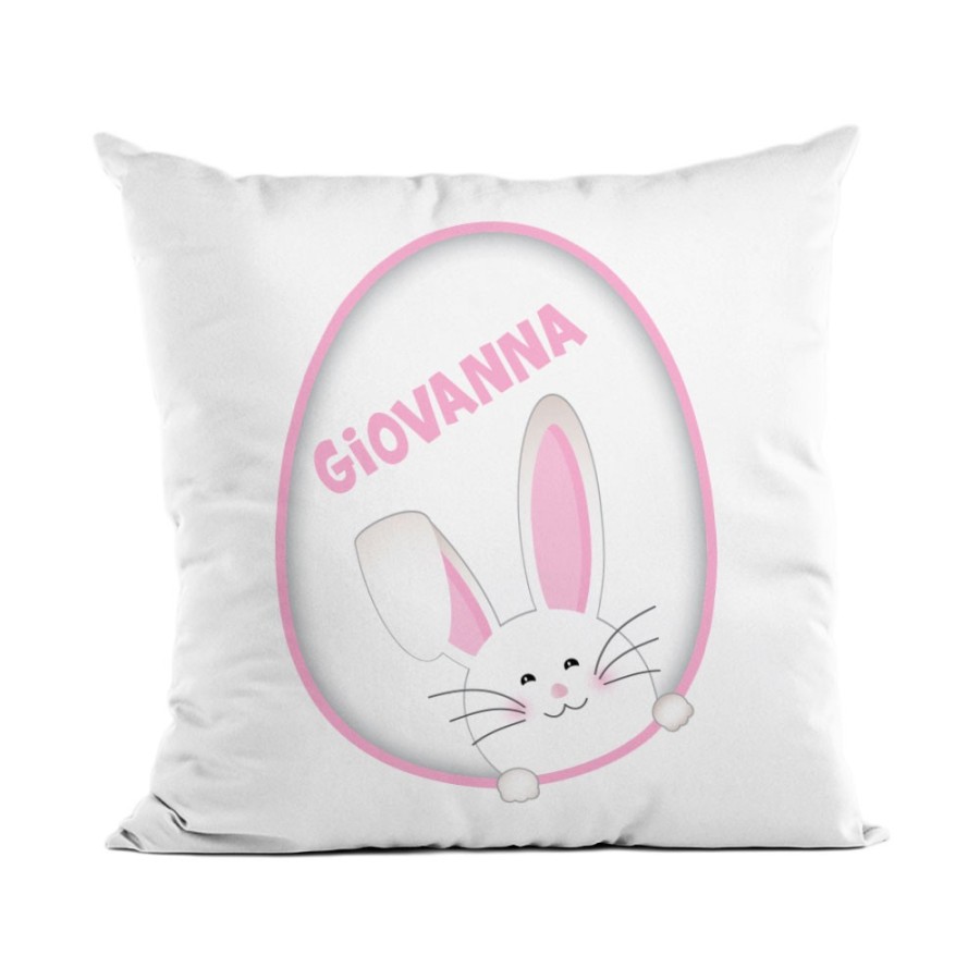 Cuscino personalizzato con nome coniglietto sbuca dall'uovo Pasqua