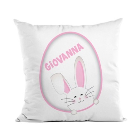 Cuscino personalizzato con nome coniglietto sbuca dall'uovo Pasqua