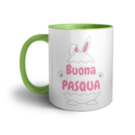 Tazza personalizzabile con nome buona pasqua ovetto con manine e orecchie Pasqua