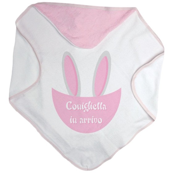 Accappatoio neonato personalizzabile con nome coniglietto in arrivo Pasqua