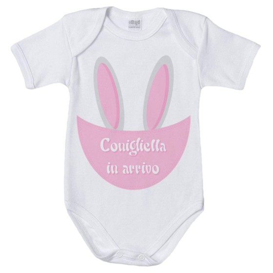 Body neonato personalizzabile con nome coniglietto in arrivo Pasqua