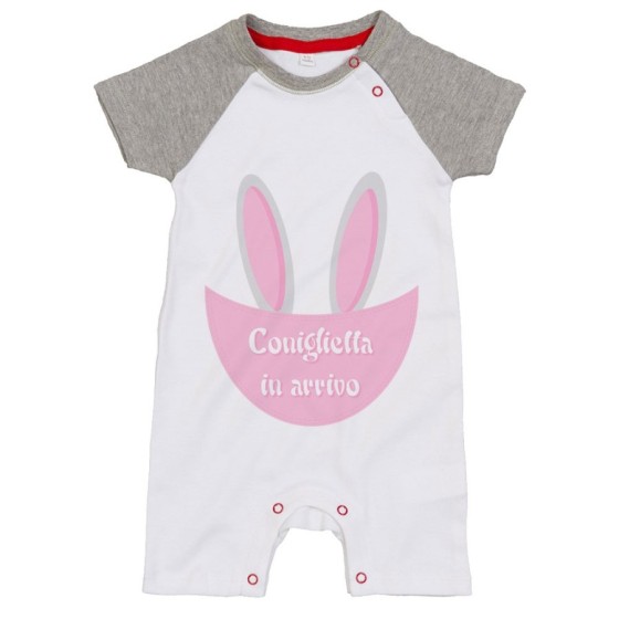 Pagliaccetto neonato personalizzabile con nome coniglietto in arrivo Pasqua