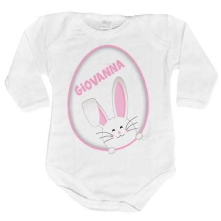 Body neonato personalizzato con nome coniglietto sbuca...