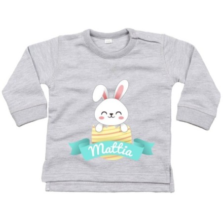 Felpa neonato personalizzata con nome coniglietto che esce dall'ovetto Pasqua