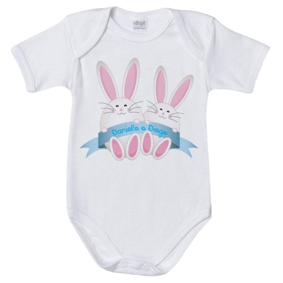 Body neonato personalizzabile con nomi coniglietti gemelli Pasqua