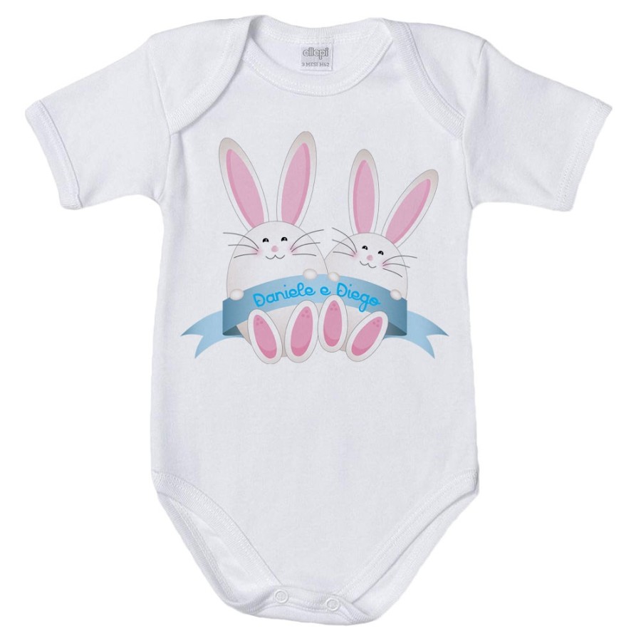 Body neonato personalizzabile con nomi coniglietti gemelli Pasqua