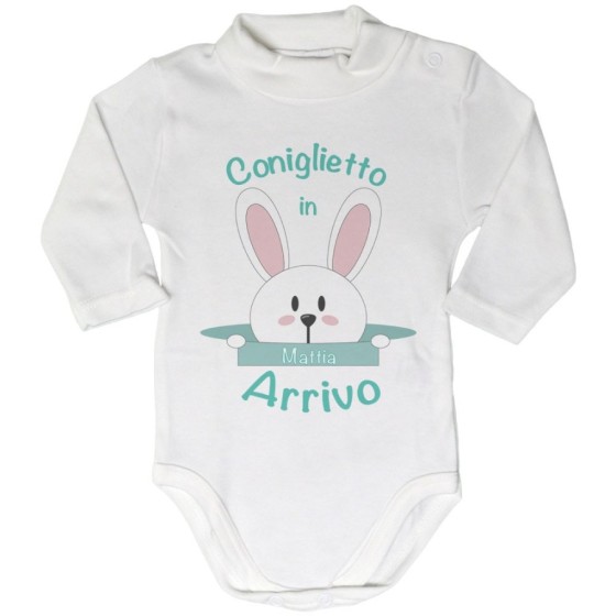 Body lupetto neonato personalizzabile con nome coniglietto in arrivo Pasqua