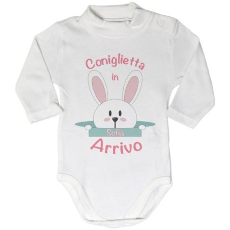 Body lupetto neonato personalizzabile con nome coniglietto in arrivo Pasqua