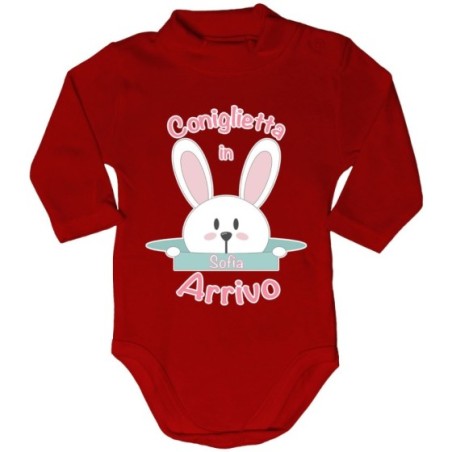 Body lupetto neonato personalizzabile con nome coniglietto in arrivo Pasqua