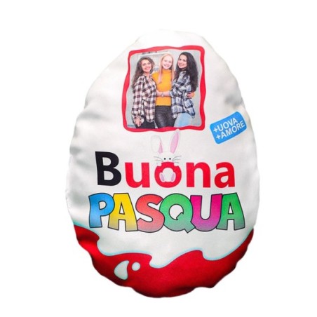 Cuscino a forma di ovetto buona pasqua personalizzato con foto Pasqua