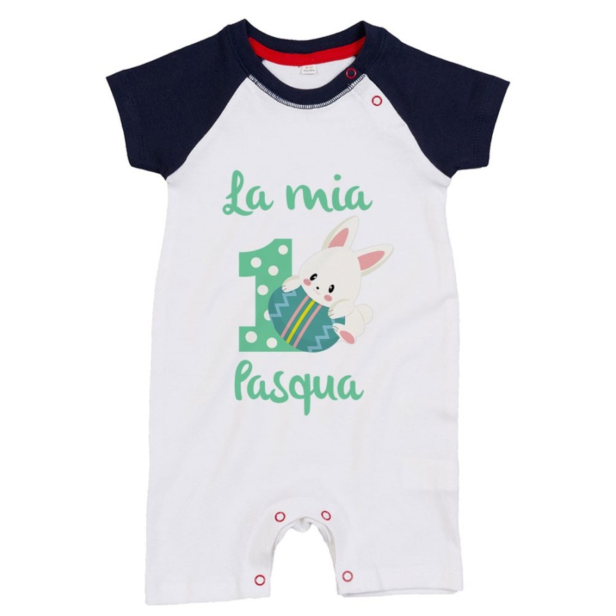 Pagliaccetto neonato personalizzabile con nome prima pasqua con coniglietto Pasqua