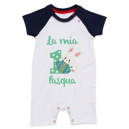 Pagliaccetto neonato personalizzabile con nome prima pasqua con coniglietto Pasqua