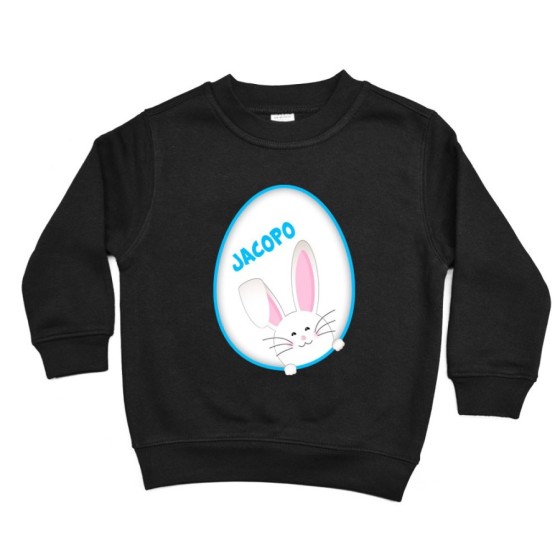Felpa bambino personalizzata con nome coniglietto sbuca dall'uovo Pasqua