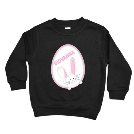 Felpa bambino personalizzata con nome coniglietto sbuca dall'uovo Pasqua
