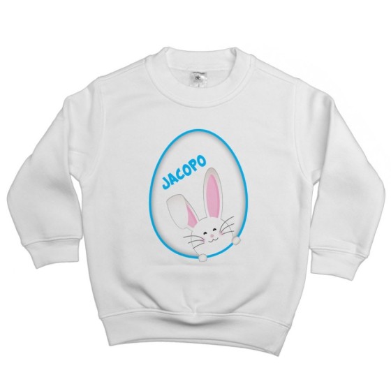 Felpa bambino personalizzata con nome coniglietto sbuca dall'uovo Pasqua 2