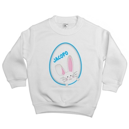 Felpa bambino personalizzata con nome coniglietto sbuca dall'uovo Pasqua