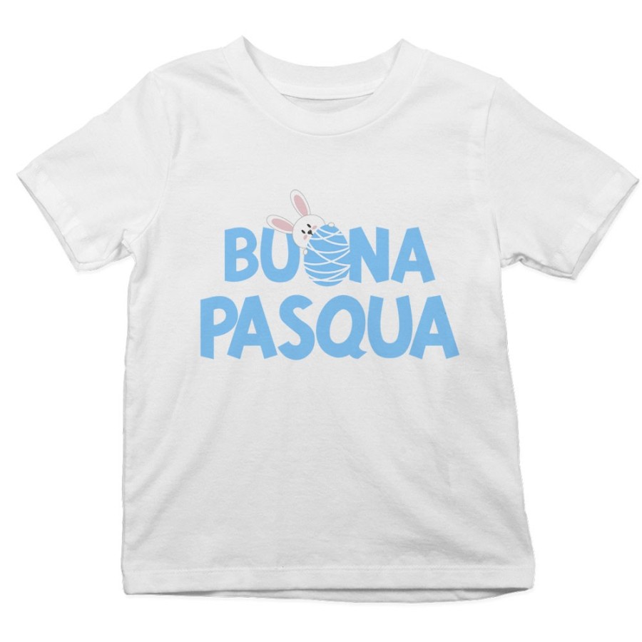 T-shirt bambino buon pasqua con coniglietto che sbuca dall'ovetto Pasqua