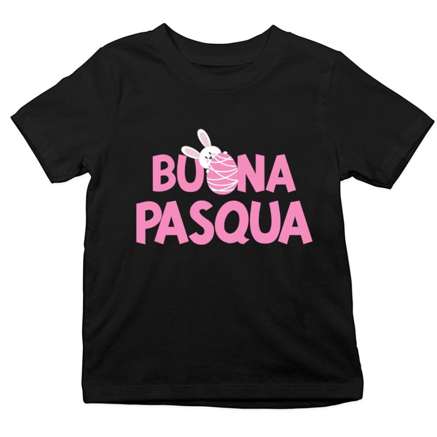 T-shirt bambino buon pasqua con coniglietto che sbuca dall'ovetto Pasqua