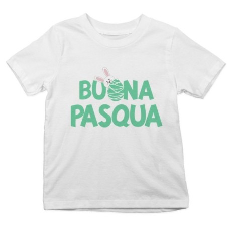 T-shirt bambino buon pasqua con coniglietto che sbuca dall'ovetto Pasqua