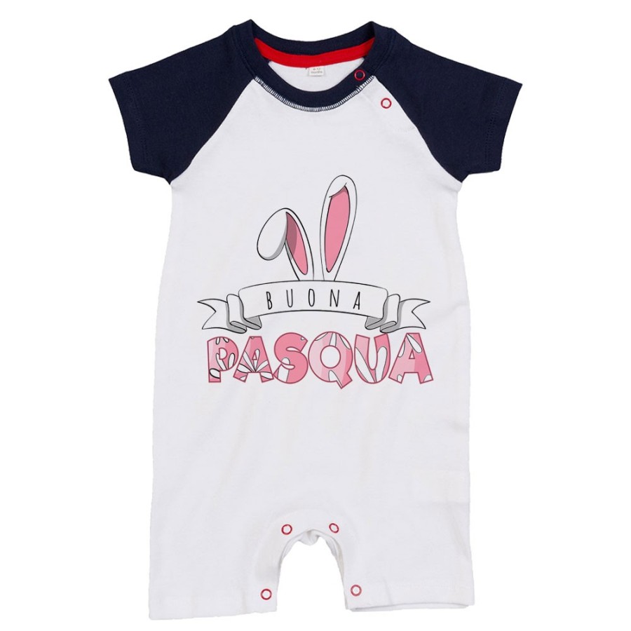 Pagliaccetto neonato buona pasqua con orecchie da coniglio Pasqua
