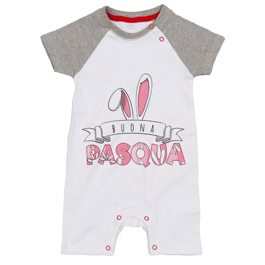 Pagliaccetto neonato buona pasqua con orecchie da coniglio Pasqua