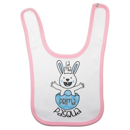 Bavaglino neonato personalizzabile con nome prima pasqua coniglietto che esce dall'uovo Pasqua