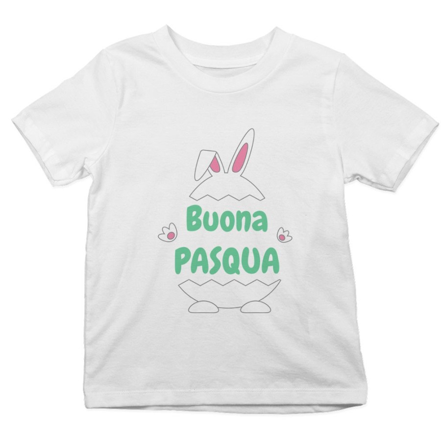 T-shirt bambino personalizzabile con nome buona pasqua ovetto con manine e orecchie Pasqua