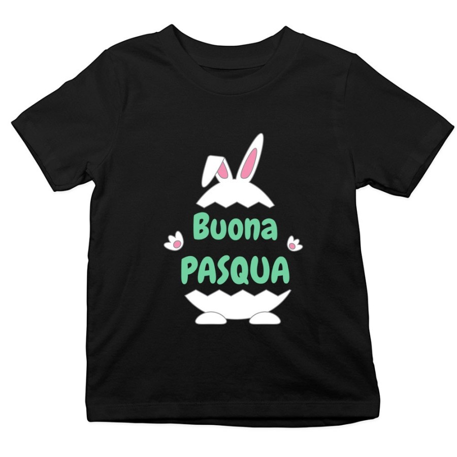 T-shirt bambino personalizzabile con nome buona pasqua ovetto con manine e orecchie Pasqua
