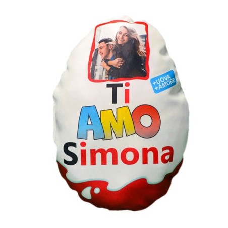 Cuscino a forma di ovetto ti amo personalizzato con foto e nome Pasqua